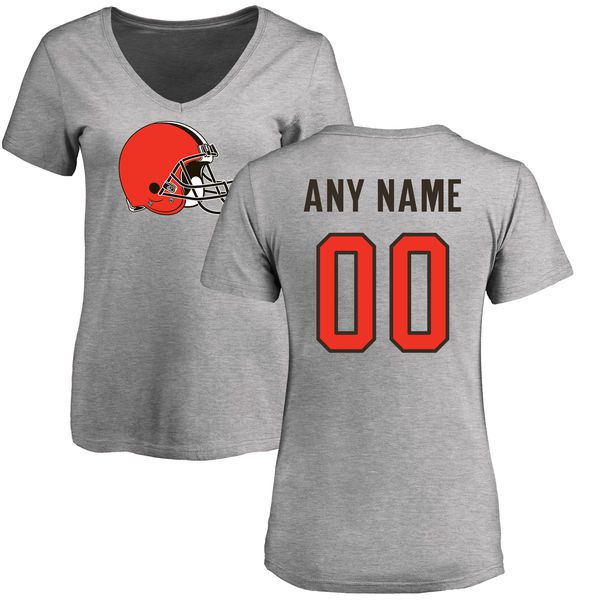 Women Cleveland Browns NFL Pro Line Ash Custom Name and Number Logo Slim Fit T-Shirt